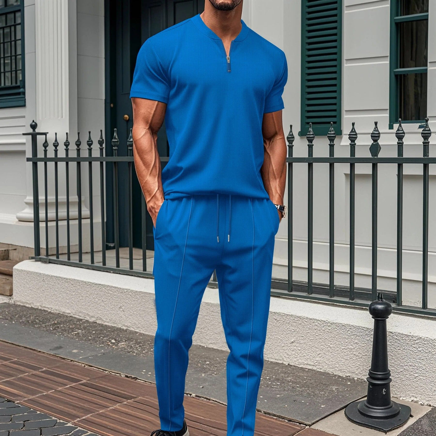 Men’s Fitness Set – Slim Fit – Stretch Fabric – Zipped Top and Joggers