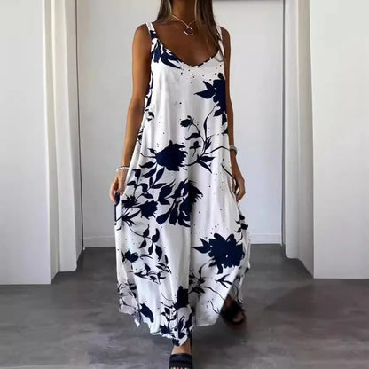 Women’s Maxi Dress – Floral Print – Deep V-Neck – Relaxed Fit – Lightweight Flowing Fabric