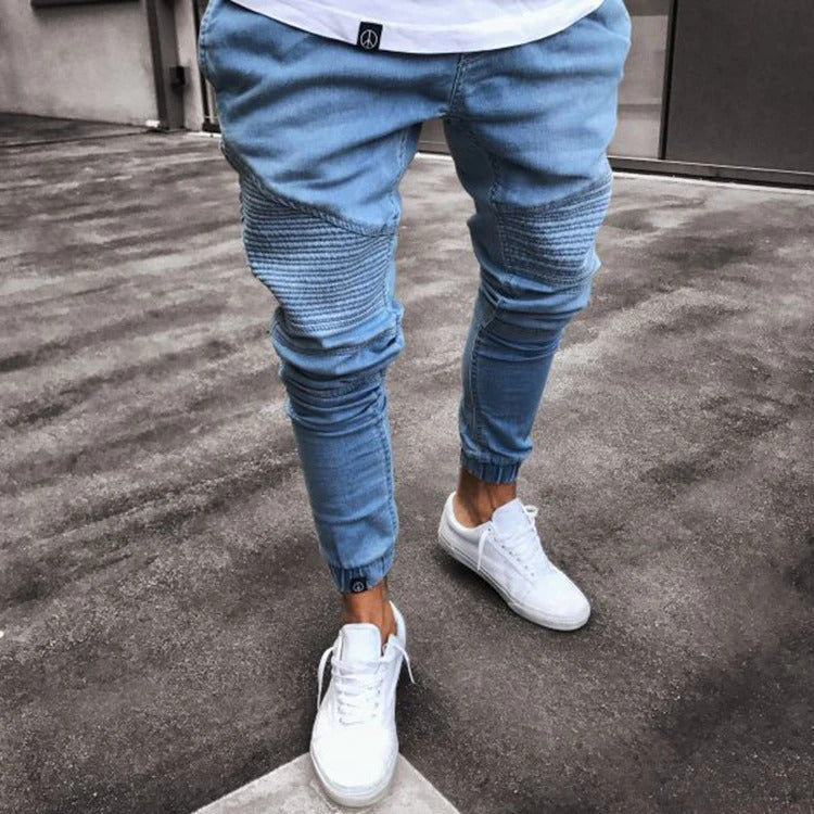 Men’s Jogger Pants – Slim Fit – Cotton Blend – Ribbed Knees – Elastic Cuffs – Full Length