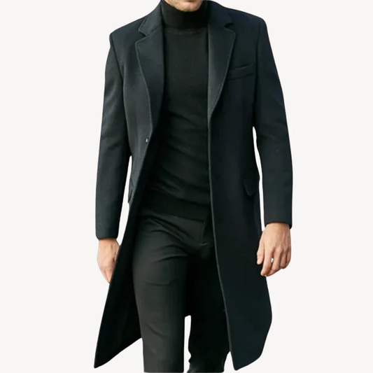 Men’s Overcoat – Tailored Fit – Wool Blend – Full Length – Classic Lapel – Formal Wear