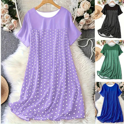 Women’s A-line Dress – Polka Dot – Lightweight Breathable Fabric – Knee Length – Short Sleeve