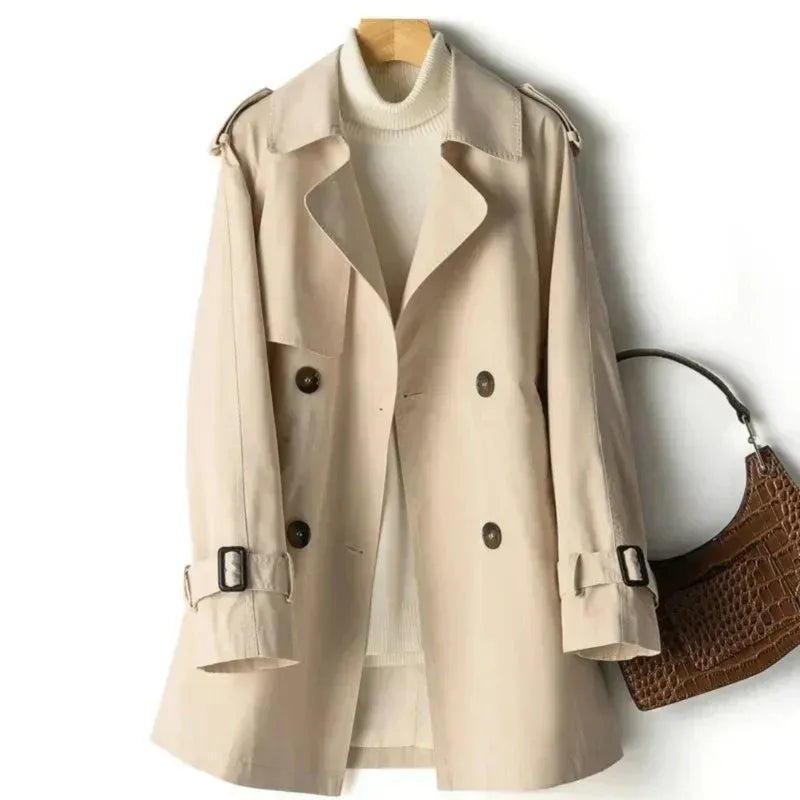 Women’s Trench Coat – Tailored Fit – Double-Breasted – Mid Length – Belted Waist