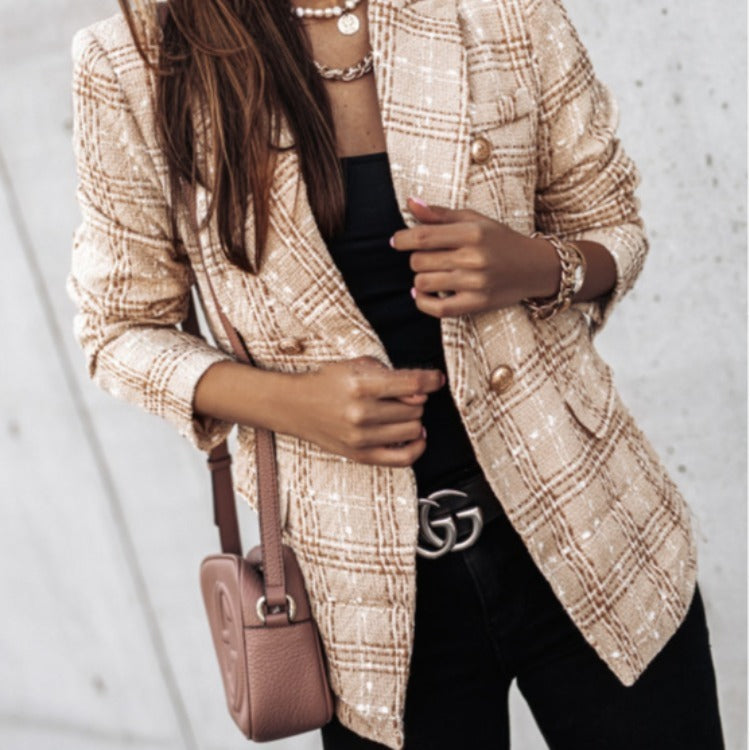 Women’s Blazer – Tailored Fit – Double-Breasted – Printed Woven – Padded Shoulders