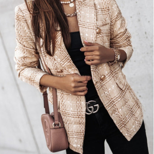 Women’s Blazer – Tailored Fit – Double-Breasted – Printed Woven – Padded Shoulders