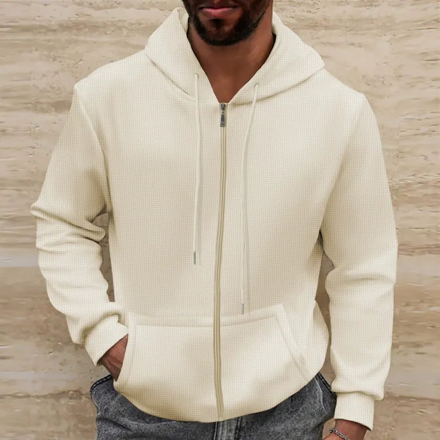 Men’s Hooded Jacket – Regular Fit – Waffle Texture – Full Zip – Casual Style