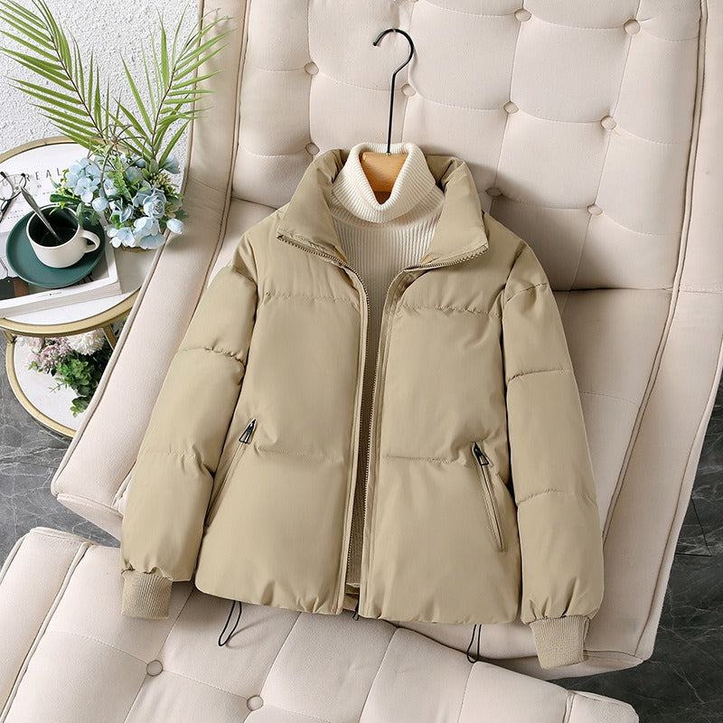 Women’s Puffer Jacket – Oversized Fit – Quilted Cotton Blend – Stand-Up Collar