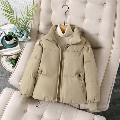 Women’s Puffer Jacket – Oversized Fit – Quilted Cotton Blend – Stand-Up Collar