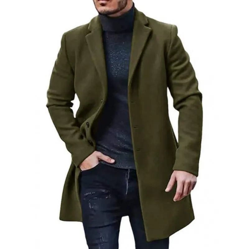 Men’s Overcoat – Tailored Fit – Wool Blend – Mid-Length – Button Front – Notched Lapel