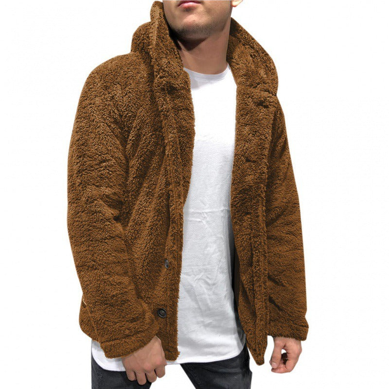 Men’s Hooded Jacket – Fleece Texture – Relaxed Fit – Button Front Casual Outerwear