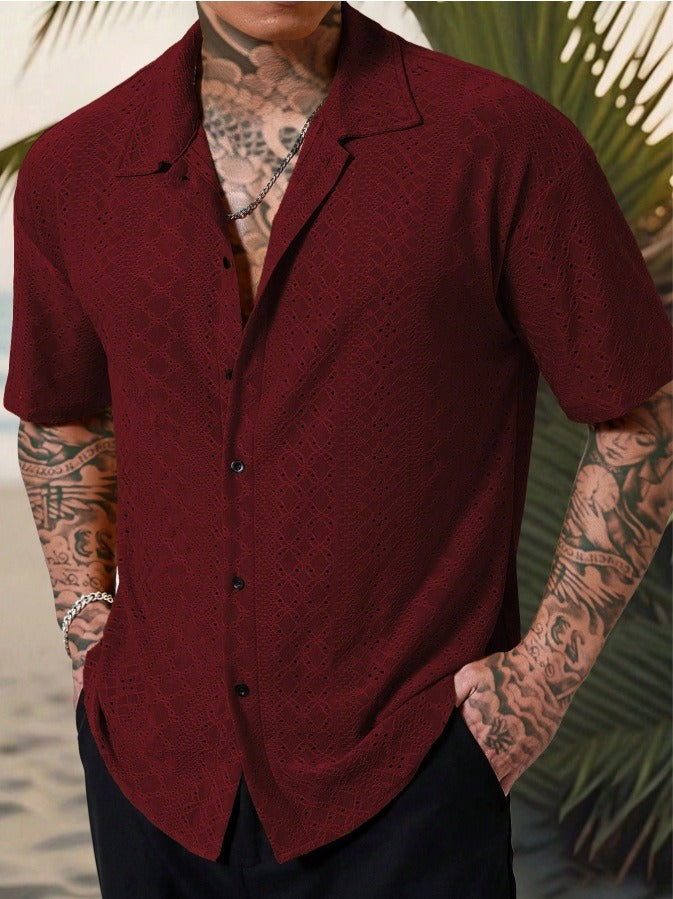 Men’s Casual Shirt – Cotton Jacquard – Regular Fit – Short Sleeve Button Front