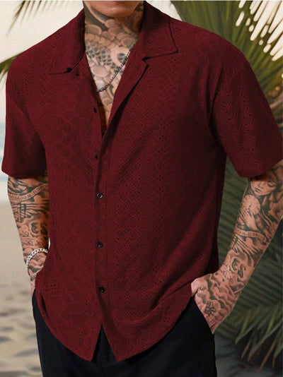 Men’s Casual Shirt – Cotton Jacquard – Regular Fit – Short Sleeve Button Front