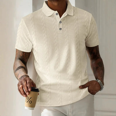 Men’s Polo Shirt – Textured Jacquard – Regular Fit – Short Sleeve – Button Placket