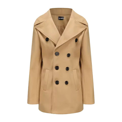 Men’s Peacoat – Wool Blend – Structured Fit – Double-Breasted Mid-Length Formal Coat