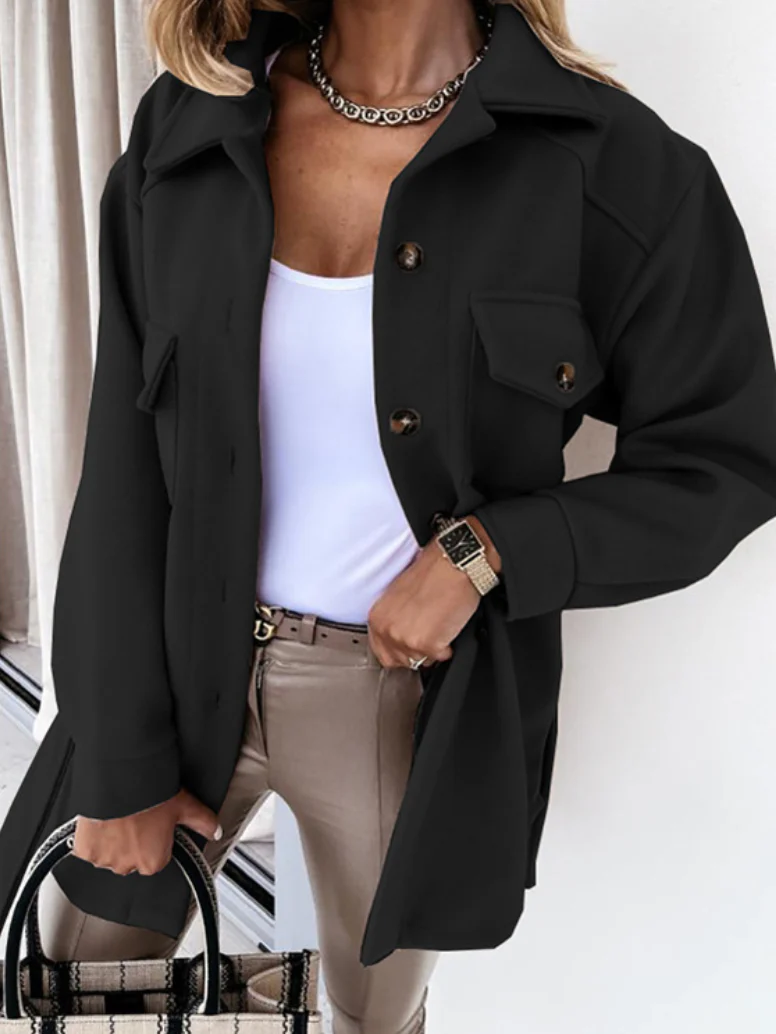 Women’s Shacket Jacket – Oversized Longline Fit – Belted Waist – Chest Flap Pockets