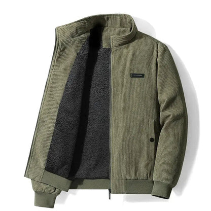 Men’s Jacket – Corduroy Texture – Fleece Lined – Casual Fit – Zip Closure – Stand Collar