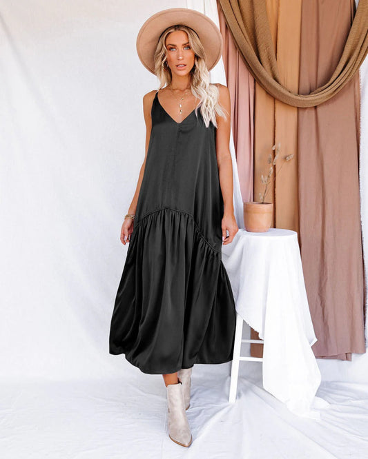 Women’s Maxi Dress – Flowing Fit – V-Neck – Ruffle Detail