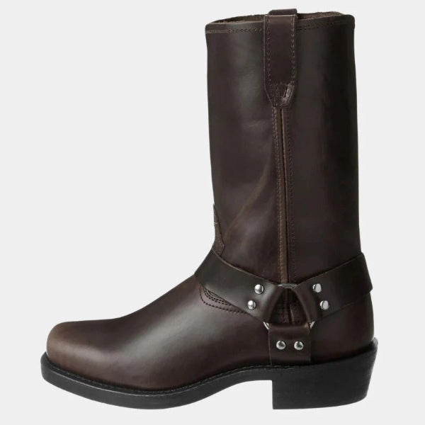 Women’s Mid-Calf Boots – Leather Harness – Buckle Detail – Studded Strap