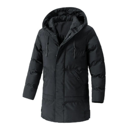 Men’s Hooded Jacket – Water-Resistant – Insulated Quilted – Multi-Pocket Mid-Length