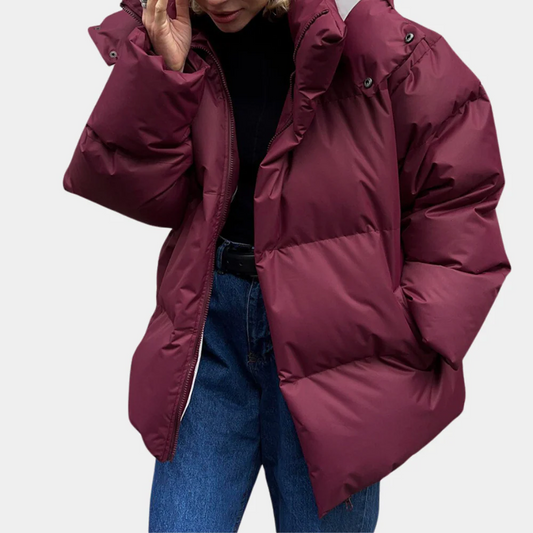 Women’s Padded Jacket – Oversized Fit – Quilted Hooded – Water-Resistant – Hip Length