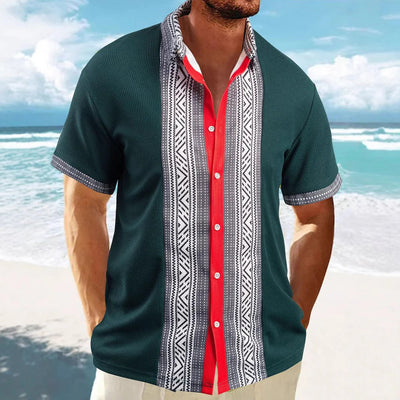 Men’s Short Sleeve Shirt – Relaxed Fit – Ethnic Print – Cotton – Button Down