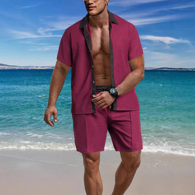 Men’s Shirt and Shorts Set – Relaxed Fit – Cotton Blend – Button-Down – Casual Wear