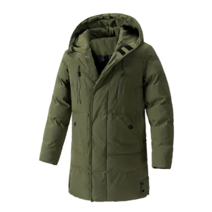 Men’s Hooded Jacket – Water-Resistant – Insulated Quilted – Multi-Pocket Mid-Length