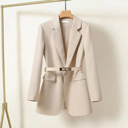 Women’s Blazer – Tailored Fit – Belted Waist – Single Button – Classic Lapel