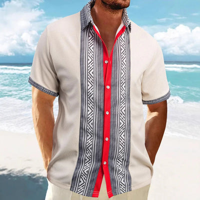 Men’s Short Sleeve Shirt – Relaxed Fit – Ethnic Print – Cotton – Button Down