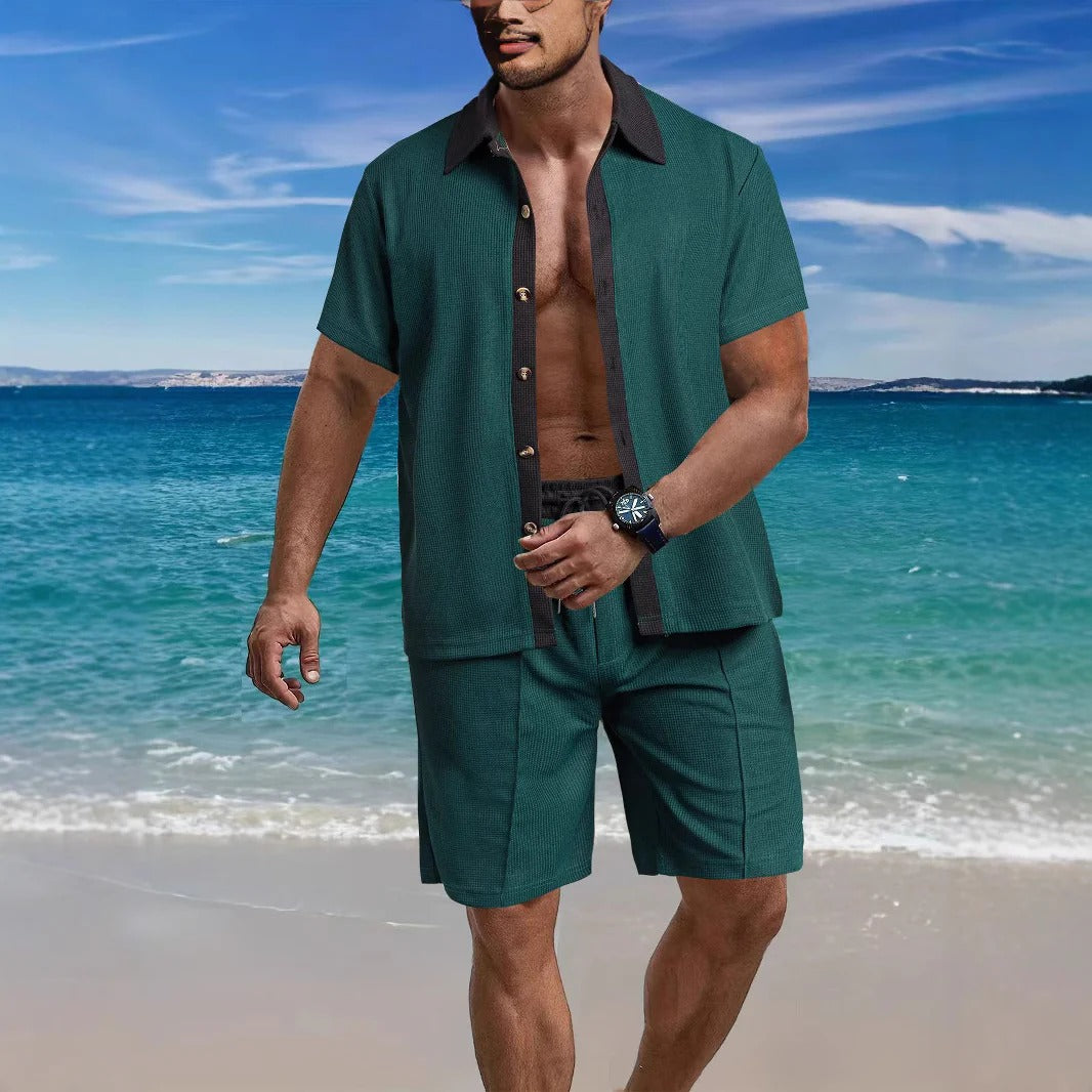 Men’s Shirt and Shorts Set – Relaxed Fit – Cotton Blend – Button-Down – Casual Wear
