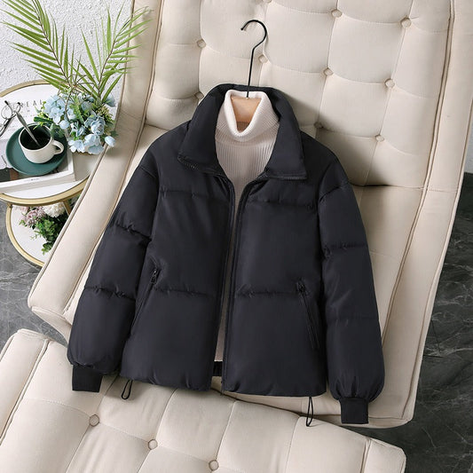 Women’s Puffer Jacket – Oversized Fit – Quilted Cotton Blend – Stand-Up Collar