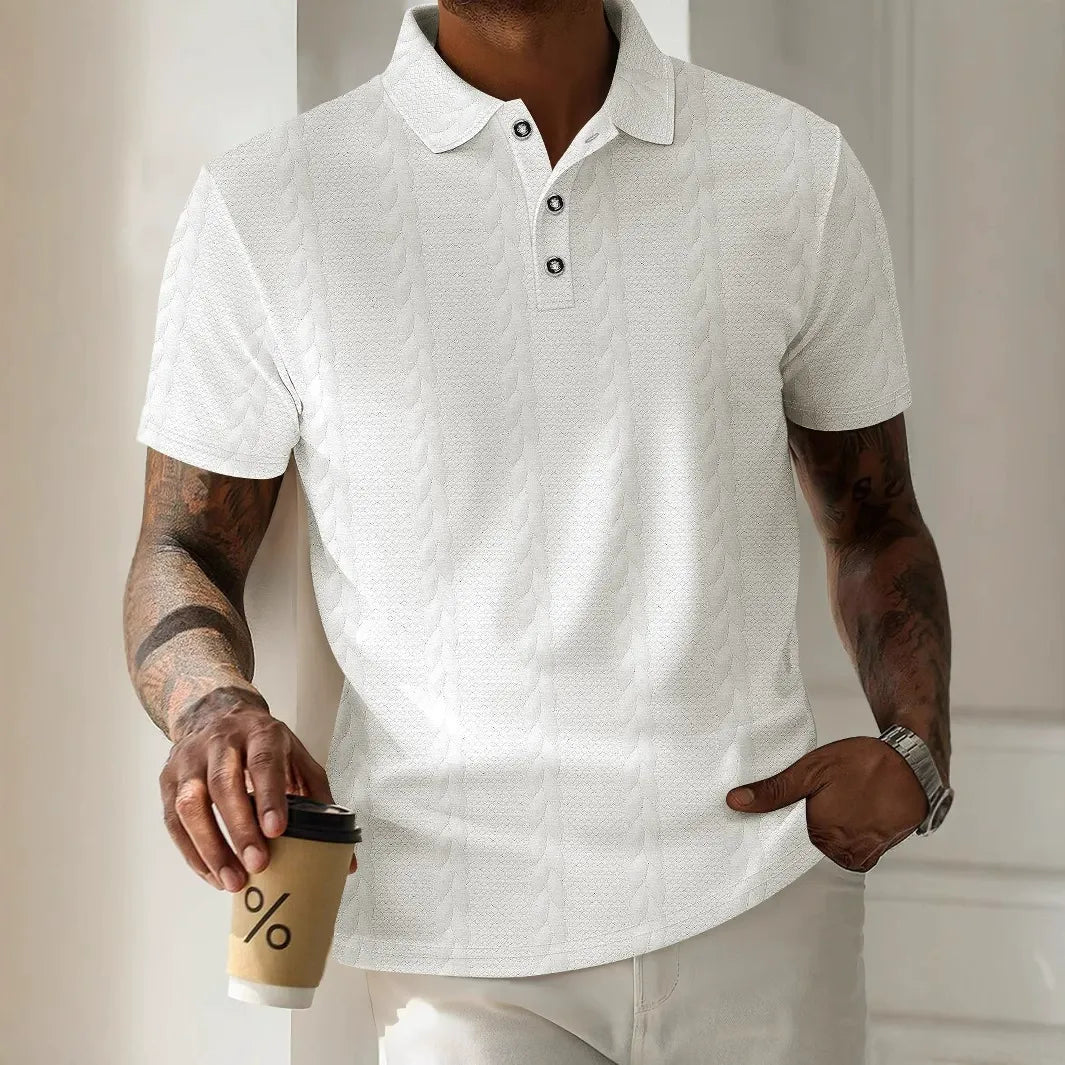 Men’s Polo Shirt – Textured Jacquard – Regular Fit – Short Sleeve – Button Placket