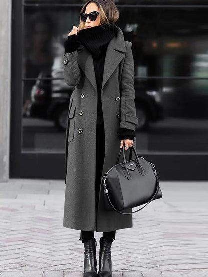 Women’s Wool Coat – Tailored Fit – Double-Breasted – Full Length – Notched Lapel