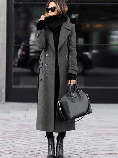 Women’s Wool Coat – Tailored Fit – Double-Breasted – Full Length – Notched Lapel