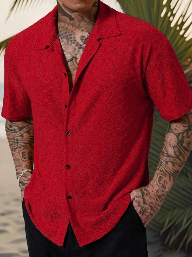 Men’s Casual Shirt – Cotton Jacquard – Regular Fit – Short Sleeve Button Front