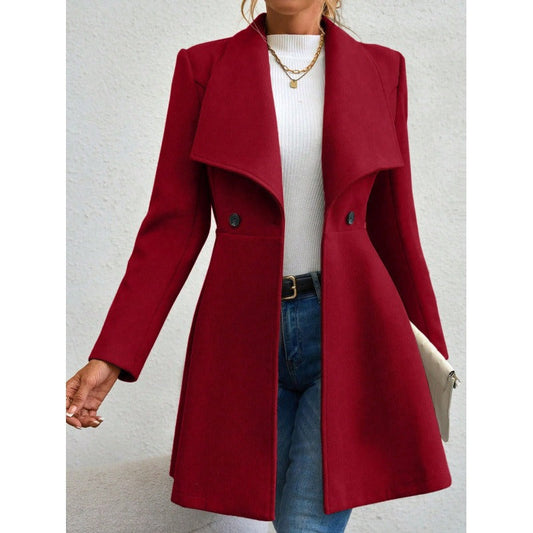 Women’s Wool Coat – Slim Fit – Long Length – Notched Lapel – Tailored Silhouette
