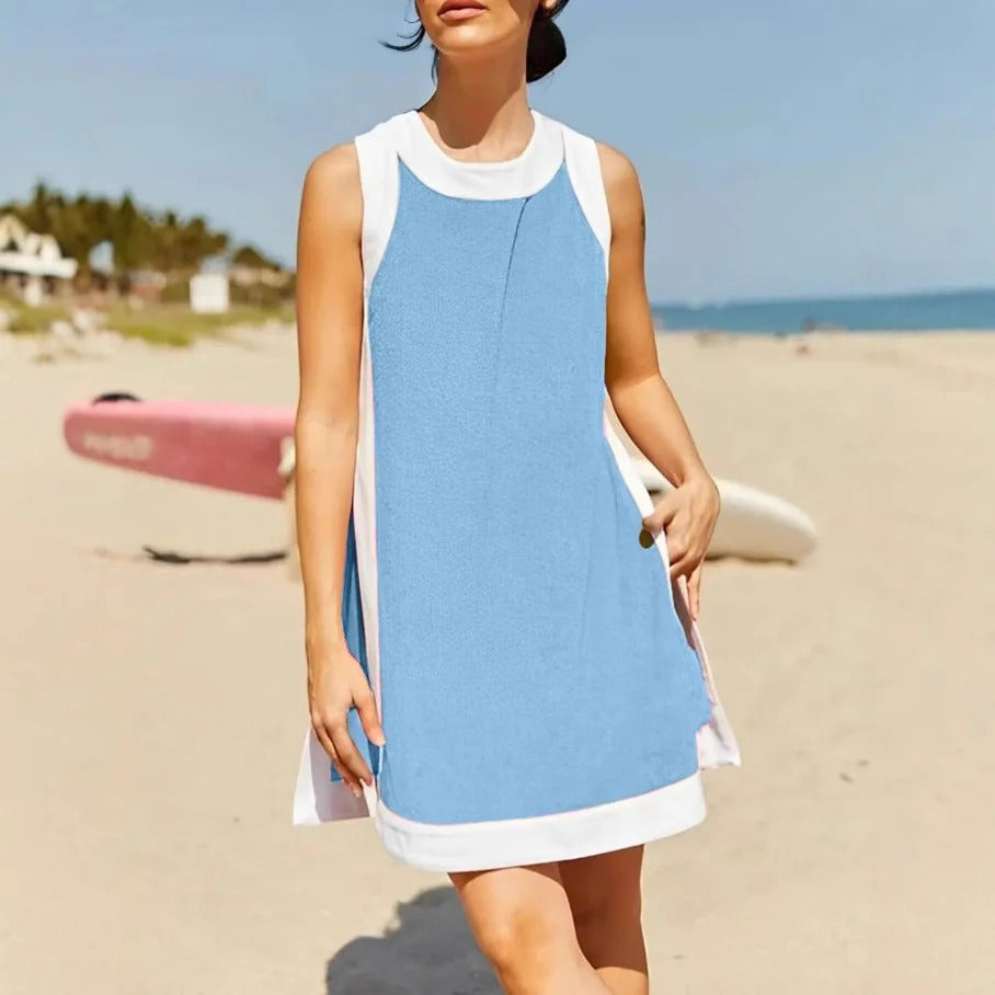 Women’s Mini Dress – Relaxed Fit – Sporty Neckline – Soft Fabric – Side Pockets