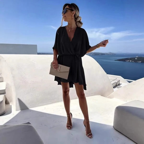 Women’s Wrap Dress – Deep V-Neck – Relaxed Fit – Flutter Hem – Soft Lightweight Fabric