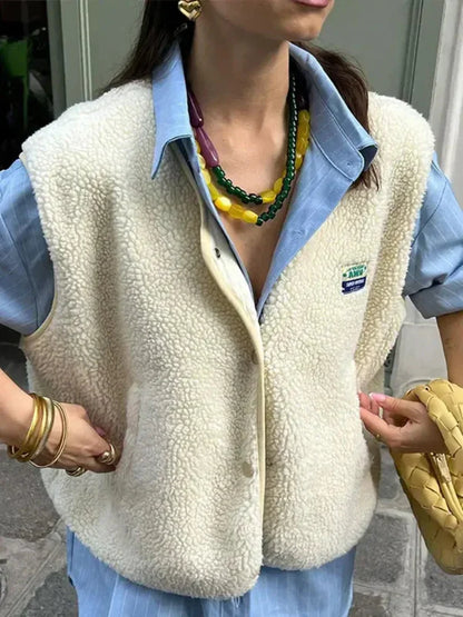 Women’s Fleece Vest – Relaxed Fit – Sleeveless Open Front – Soft Cozy Texture – Hip Length