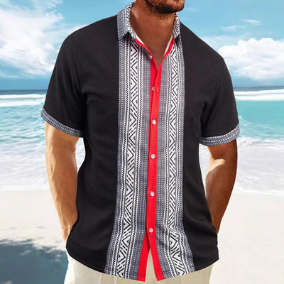 Men’s Short Sleeve Shirt – Relaxed Fit – Ethnic Print – Cotton – Button Down