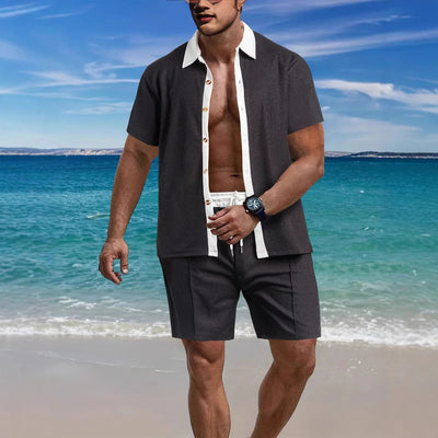 Men’s Shirt and Shorts Set – Relaxed Fit – Cotton Blend – Button-Down – Casual Wear