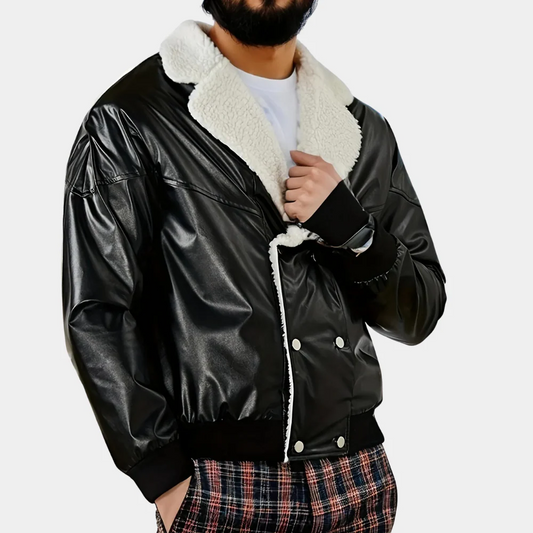 Men’s Bomber Jacket – Relaxed Fit – Plush Lining – Ribbed Cuffs – Snap Closure