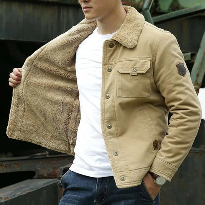 Men’s Jacket – Cotton Canvas – Fleece Lined – Button Down – Standard Fit – Chest Pocket