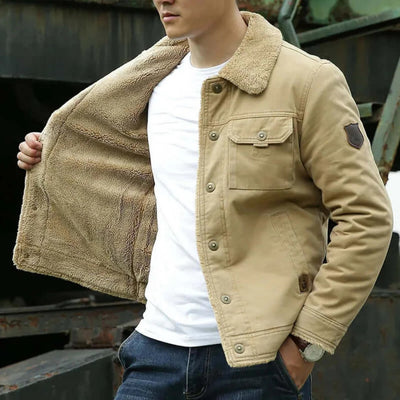 Men’s Jacket – Cotton Canvas – Fleece Lined – Button Down – Standard Fit – Chest Pocket