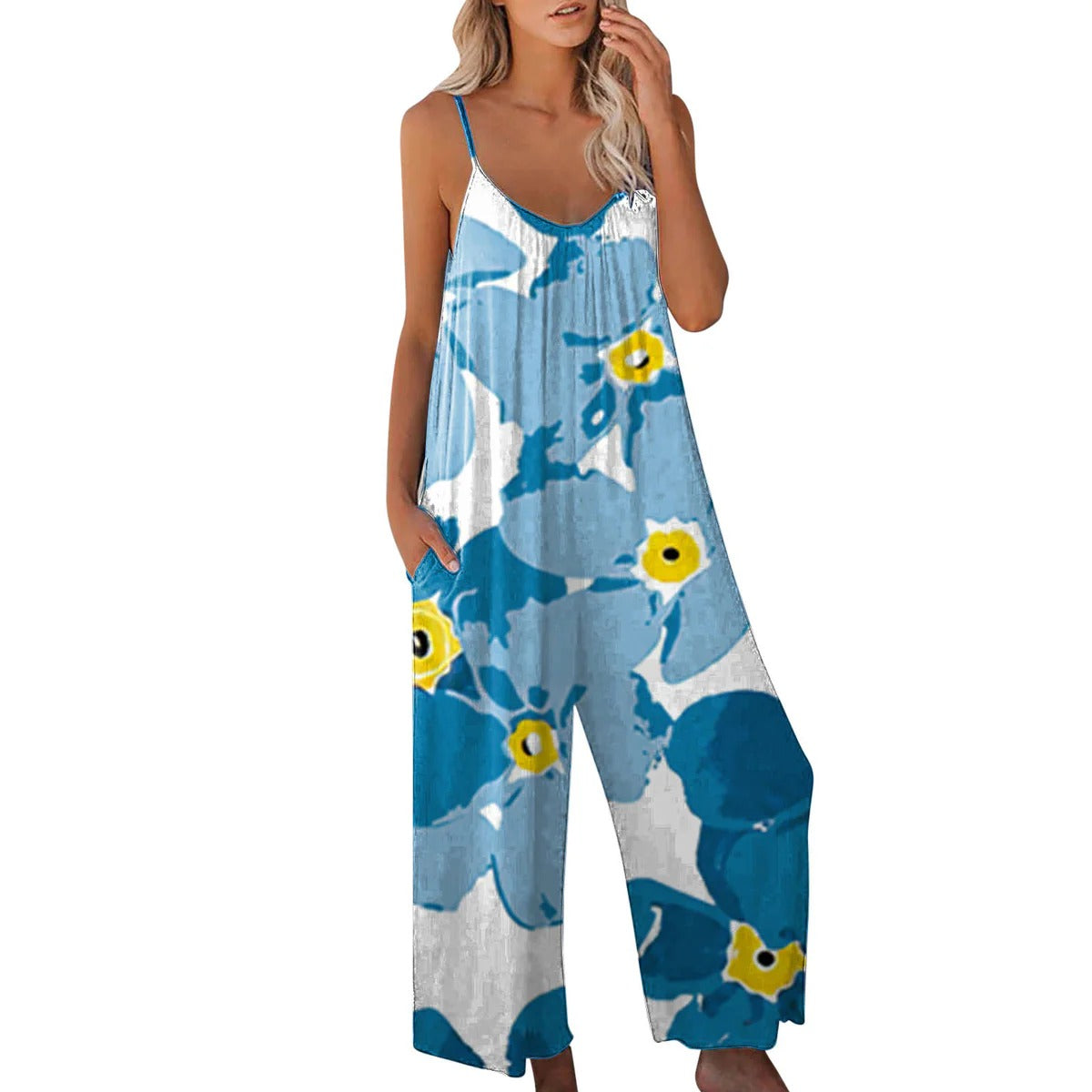 Women’s Jumpsuit – Relaxed Fit – Wide Leg – Spaghetti Straps – Cotton Feel – Casual