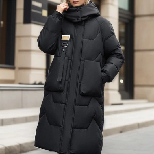 Women’s Long Trench Coat – Oversized Relaxed Fit – Quilted Padded – Hooded – High Collar
