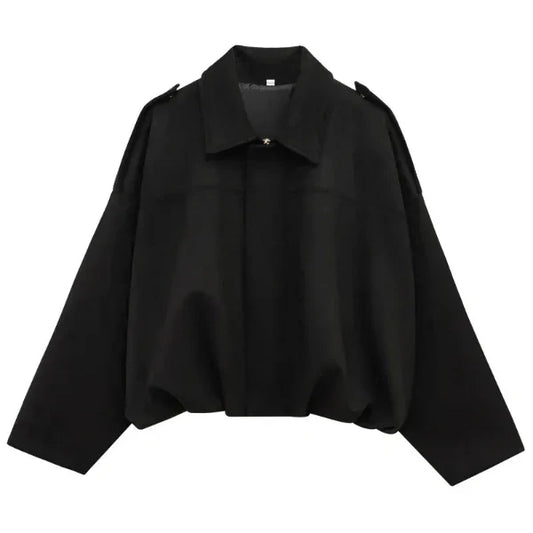 Women’s Bomber Jacket – Cropped Fit – Lapel Collar – Zip Front – Elastic Hem – Epaulettes