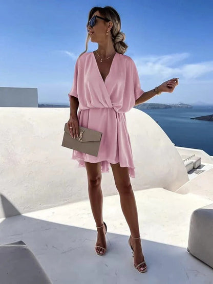 Women’s Wrap Dress – Deep V-Neck – Relaxed Fit – Flutter Hem – Soft Lightweight Fabric