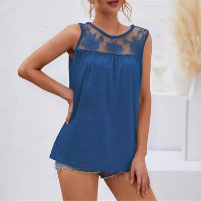 Women’s Sleeveless Top – Loose Fit – Cotton with Lace Panel – Casual Wear