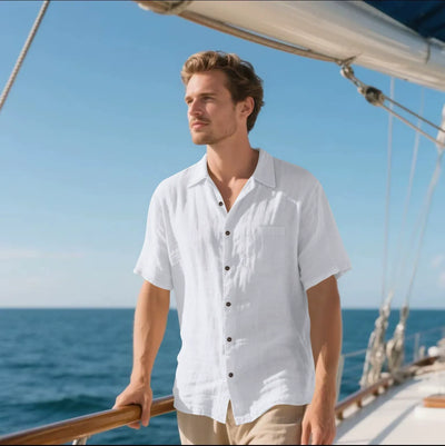 Men’s Button-Up Shirt – Linen – Relaxed Fit – Short Sleeve – Casual Wear