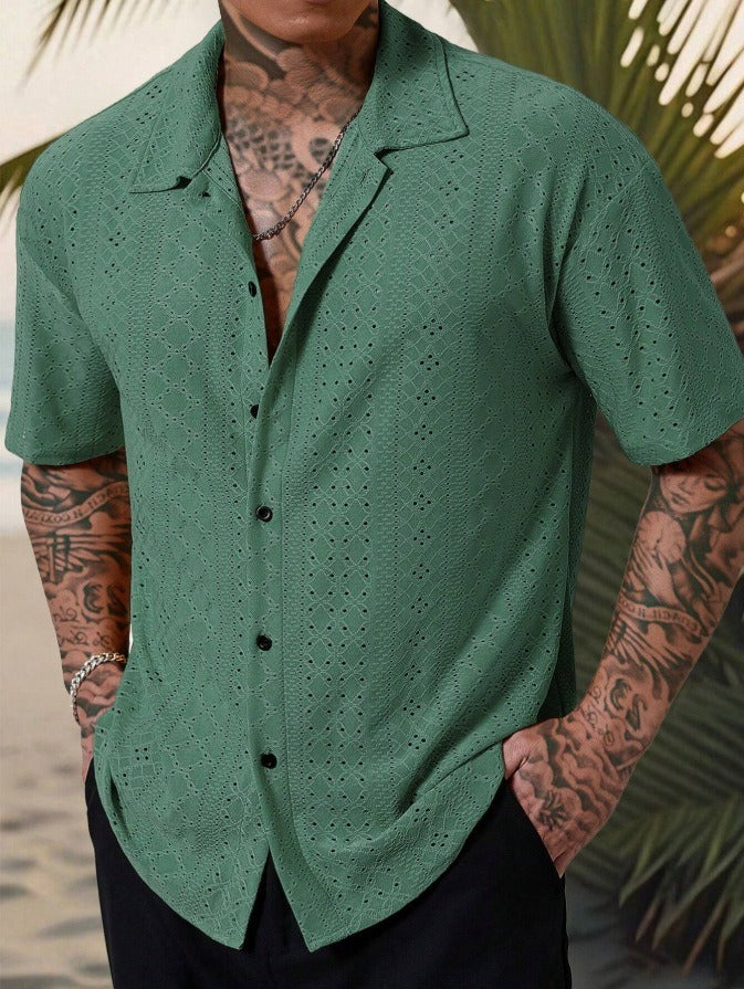 Men’s Casual Shirt – Cotton Jacquard – Regular Fit – Short Sleeve Button Front